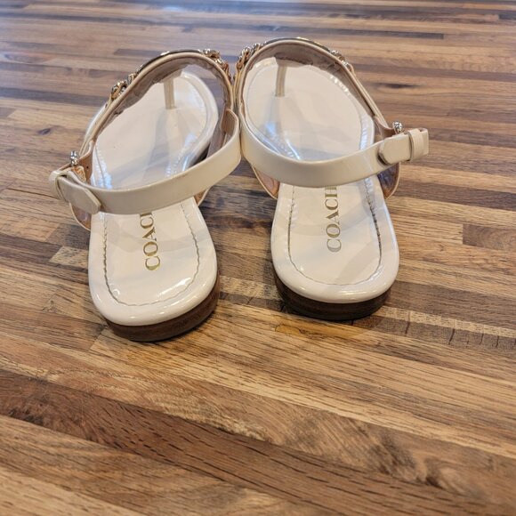 Coach Chalk Caterine Logo Hardware Flat Post Thong Toe Buckle Sandals - Picture 5 of 10